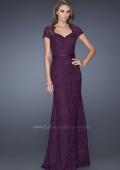 Picture of: Cap Sleeve Lace Evening Dress with Belted Waist in Purple, Style: 20464, Main Picture