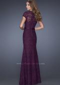 Picture of: Cap Sleeve Lace Evening Dress with Belted Waist in Purple, Style: 20464, Back Picture