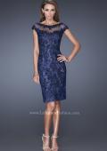 Picture of: Two Tones Lace Evening Dress with Lace Trim in Blue, Style: 20465, Detail Picture 1