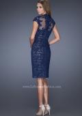 Picture of: High Neckline Lace Dress with Cap Sleeves in Blue, Style: 20466, Back Picture