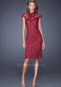 Picture of: High Neckline Lace Dress with Cap Sleeves in Red, Style: 20466, Detail Picture 1