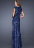 Picture of: Cap Sleeve Lace Evening Gown with High Scoop Neck in Blue, Style: 20471, Back Picture
