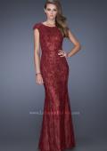 Picture of: Cap Sleeve Lace Evening Gown with High Scoop Neck in Red, Style: 20471, Detail Picture 1