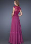 Picture of: Cap Sleeve Chiffon Evening Dress with Lace Accents in Pink, Style: 20476, Back Picture