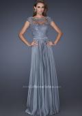 Picture of: Cap Sleeve Chiffon Evening Dress with Lace Accents in Silver, Style: 20476, Detail Picture 2