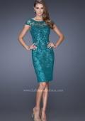 Picture of: Long Lace Gown with Cap Sleeves and Lace Appliques in Green, Style: 20478, Main Picture