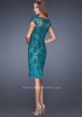 Picture of: Long Lace Gown with Cap Sleeves and Lace Appliques in Green, Style: 20478, Back Picture