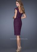 Picture of: Lace Dress with Cap Sleeves and a Thin Belt in Purple, Style: 20481, Back Picture
