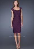 Picture of: Lace Dress with Cap Sleeves and a Thin Belt in Purple, Style: 20481, Detail Picture 3