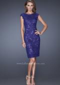 Picture of: Scoop Neck Lace Evening Dress with Small Slit in Blue, Style: 20484, Main Picture