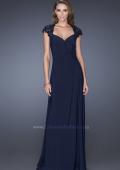 Picture of: Evening Gown with Lace, Ruching, and Cap Sleeves in Blue, Style: 20487, Main Picture