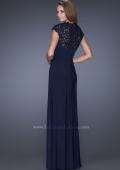 Picture of: Evening Gown with Lace, Ruching, and Cap Sleeves in Blue, Style: 20487, Back Picture