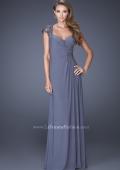 Picture of: Evening Gown with Lace, Ruching, and Cap Sleeves in Silver, Style: 20487, Detail Picture 2