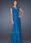Picture of: Long Lace Evening Dress with Cap Sleeves in Blue, Style: 20490, Main Picture