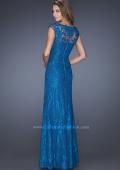 Picture of: Long Lace Evening Dress with Cap Sleeves in Blue, Style: 20490, Back Picture