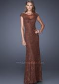 Picture of: Long Lace Evening Dress with Cap Sleeves in Brown, Style: 20490, Detail Picture 1