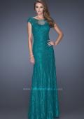Picture of: Long Lace Evening Dress with Cap Sleeves in Green, Style: 20490, Detail Picture 2