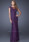 Picture of: Long Lace Evening Dress with Cap Sleeves in Purple, Style: 20490, Detail Picture 3