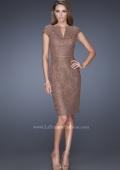 Picture of: Long Pleated Lace Evening Dress with Thin Belt in Brown, Style: 20501, Detail Picture 1