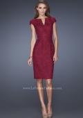 Picture of: Long Pleated Lace Evening Dress with Thin Belt in Red, Style: 20501, Detail Picture 2