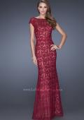 Picture of: Lace Evening Dress with Cap Sleeves and a Thin Belt in Red, Style: 20503, Main Picture