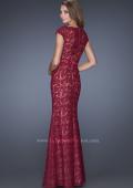 Picture of: Lace Evening Dress with Cap Sleeves and a Thin Belt in Red, Style: 20503, Back Picture