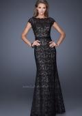 Picture of: Lace Evening Dress with Cap Sleeves and a Thin Belt in Black, Style: 20503, Detail Picture 1
