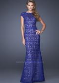 Picture of: Lace Evening Dress with Cap Sleeves and a Thin Belt in Blue, Style: 20503, Detail Picture 2