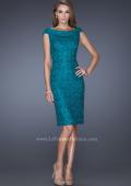 Picture of: Off the Shoulder Lace Gown with Slit in Blue, Style: 20512, Main Picture