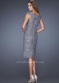 Picture of: Off the Shoulder Lace Gown with Slit in Silver, Style: 20512, Back Picture