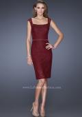 Picture of: Long Lace Gown with Belt, Slit, and Keyhole Back in Red, Style: 20515, Detail Picture 1