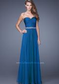 Picture of: Long Chiffon Dress with Ruched Detail and Embellishments in Blue, Style: 20527, Main Picture
