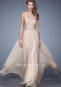 Picture of: Long Chiffon Dress with Ruched Detail and Embellishments in Nude, Style: 20527, Detail Picture 1