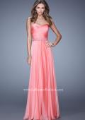 Picture of: Long Chiffon Dress with Ruched Detail and Embellishments in Orange, Style: 20527, Detail Picture 2