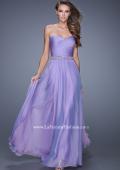Picture of: Long Chiffon Dress with Ruched Detail and Embellishments in Purple, Style: 20527, Detail Picture 4