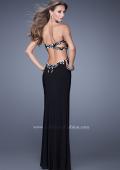 Picture of: Long Jersey Prom Dress with Sequined Lace Appliques in Black, Style: 20536, Back Picture