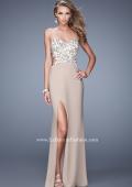 Picture of: Long Jersey Prom Dress with Sequined Lace Appliques in Nude, Style: 20536, Detail Picture 1