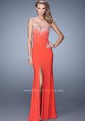 Picture of: Jersey Prom Dress Encrusted in Iridescent Jewels in Orange, Style: 20538, Main Picture