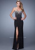 Picture of: Jersey Prom Dress Encrusted in Iridescent Jewels in Black, Style: 20538, Detail Picture 1
