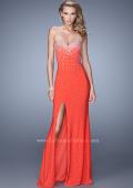 Picture of: Jersey Prom Dress Encrusted in Iridescent Jewels in Orange, Style: 20538, Detail Picture 4