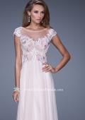 Picture of: Long Chiffon Prom Dress with Sheer Neck and Cap Sleeves in Pink, Style: 20540, Main Picture