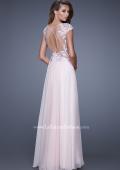 Picture of: Long Chiffon Prom Dress with Sheer Neck and Cap Sleeves in Pink, Style: 20540, Back Picture
