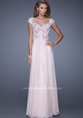Picture of: Long Chiffon Prom Dress with Sheer Neck and Cap Sleeves in Pink, Style: 20540, Detail Picture 1