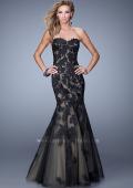 Picture of: Mermaid Prom Dress with Embroidered Leaf Applique in Black, Style: 20553, Detail Picture 1