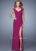 Picture of: Cap Sleeve Beaded Lace Long Jersey Prom Dress in Pink, Style: 20555, Detail Picture 1