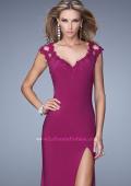 Picture of: Cap Sleeve Beaded Lace Long Jersey Prom Dress in Pink, Style: 20555, Detail Picture 2