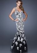 Picture of: Long V Neck Mermaid Prom Dress with Lace Appliques in White Black, Style: 20556, Main Picture