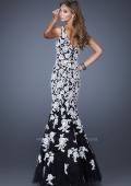 Picture of: Long V Neck Mermaid Prom Dress with Lace Appliques in White Black, Style: 20556, Back Picture
