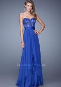 Picture of: Long Chiffon Dress with Tiered Skirt and Jeweled Lace in Blue, Style: 20557, Main Picture