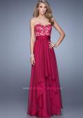 Picture of: Long Chiffon Dress with Tiered Skirt and Jeweled Lace in Pink, Style: 20557, Detail Picture 2